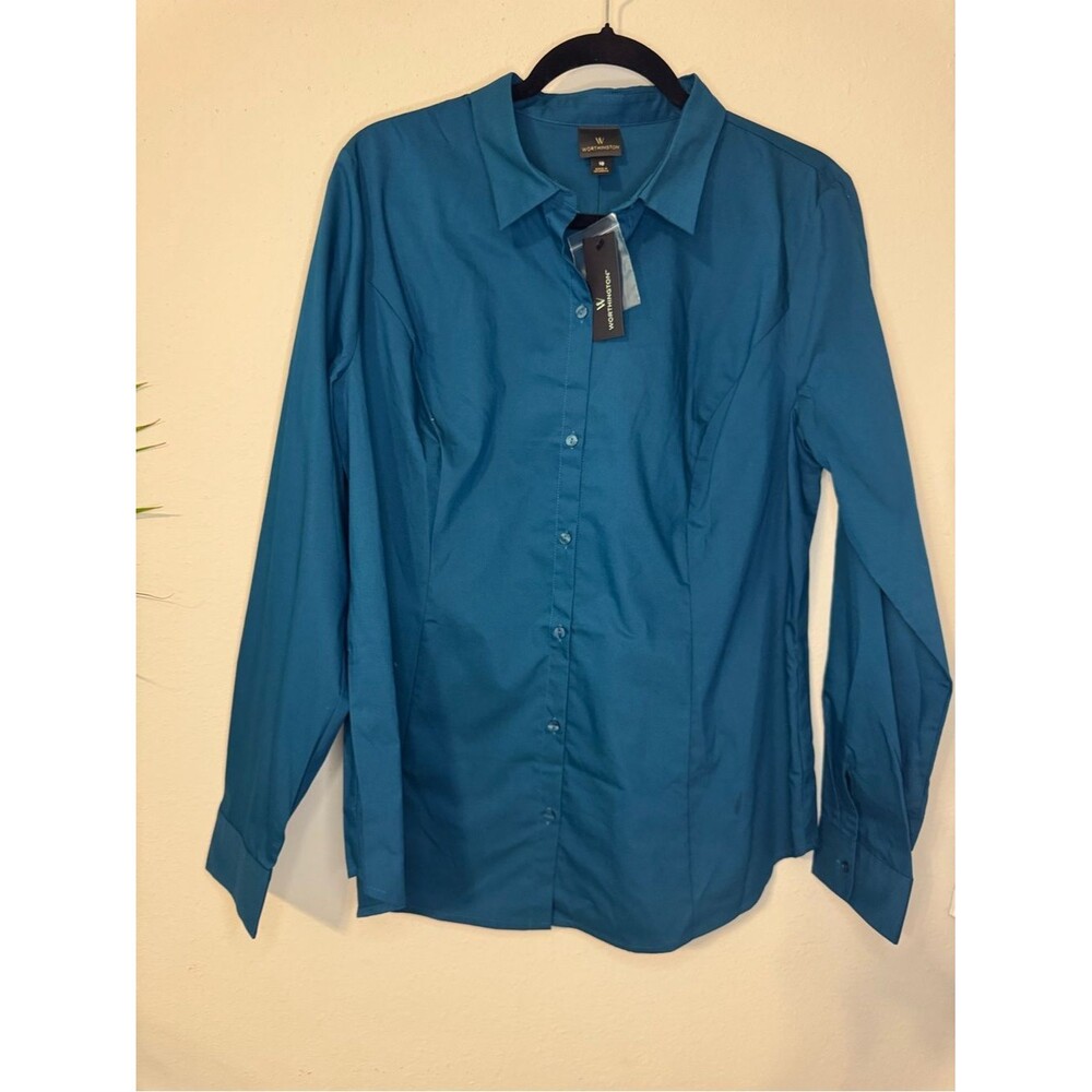 Weatherproof Women's Teal Button-Down Long Sleeve Shirt